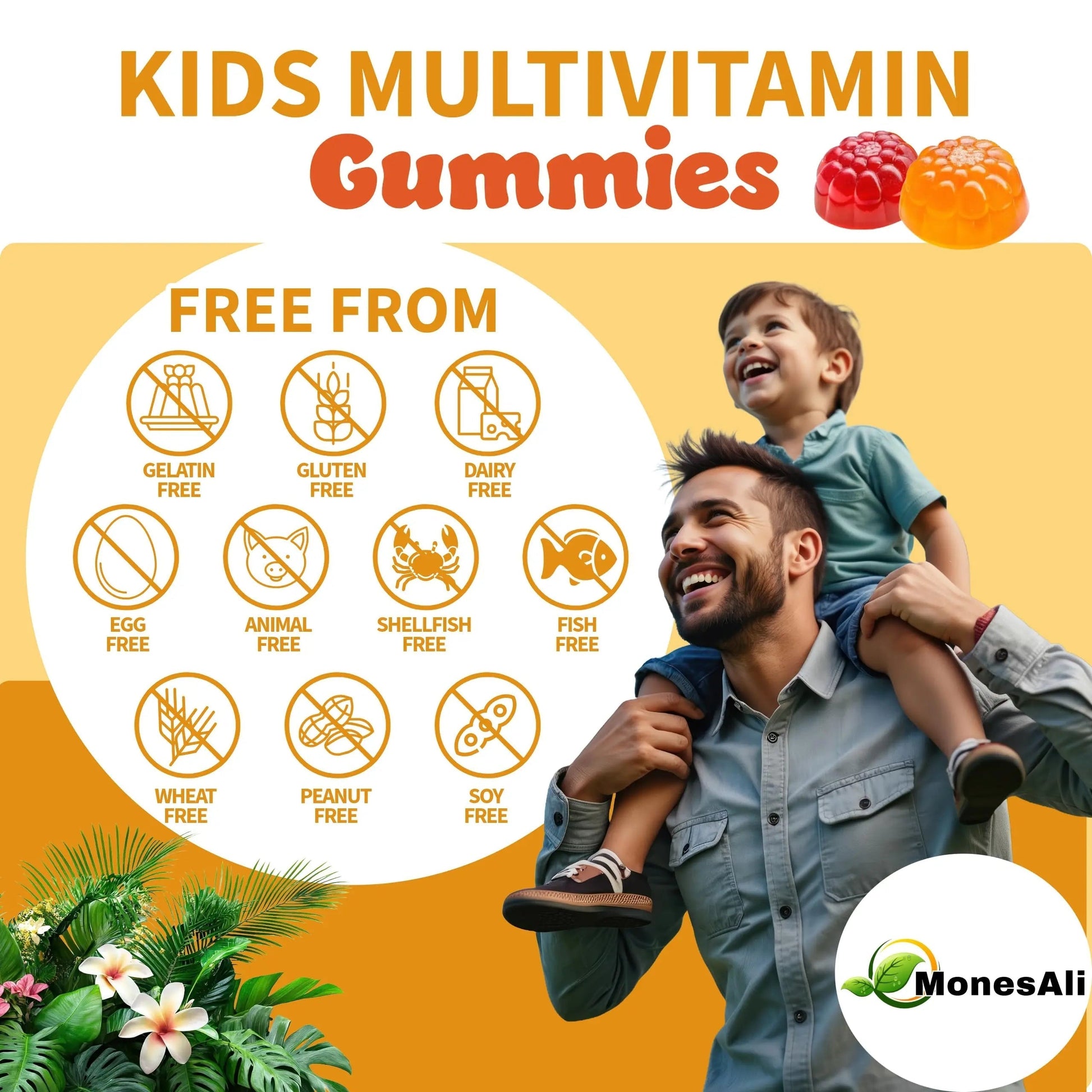 MonesAli Kids Multivitamin Gummies with Iron & Probiotics – Vegan, Gelatin-Free, Halal, Orange & Strawberry Flavors, 90 Count MonesAli buy australia supplements