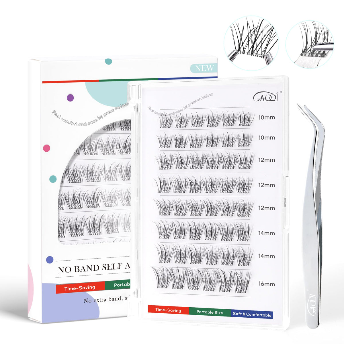 GAQQI Self Adhesive Eyelash Clusters, Natural Pre Glued Lashes 10-16mm,LACE GAQQI