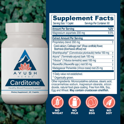 Ayush Herbs Carditone - Natural Heart Health Supplement for Women & Men, BP Formula, Holistic Heart Support with Rauwolfia, Arjuna, Calcium Ayush Herbs