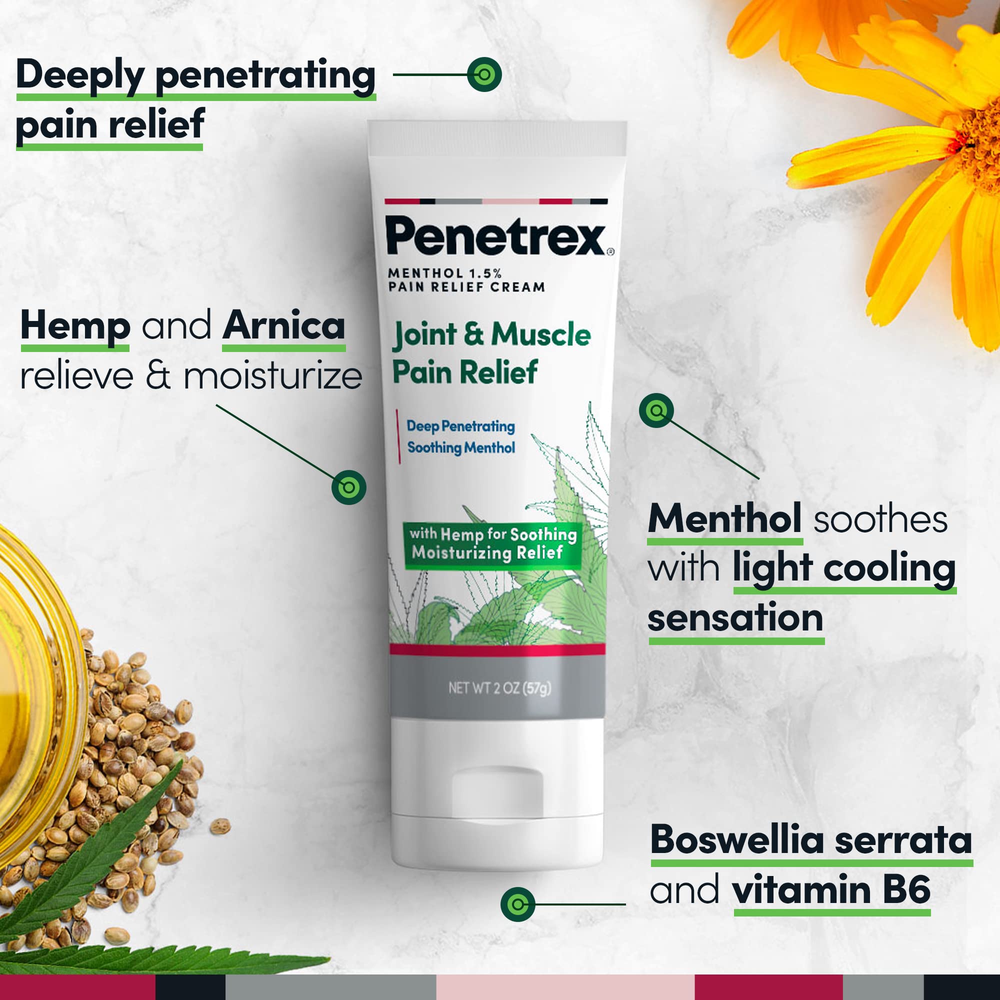 Penetrex Soothing Joint & Muscle Pain Relief Cream with Hemp - Deep Penetrating Menthol, Arnica and Hemp for Soothing, Hydrating Relief - Non-Greasy, Easy to Apply, Pleasant Scent- 2oz Squeezable Tube Penetrex buy australia supplements