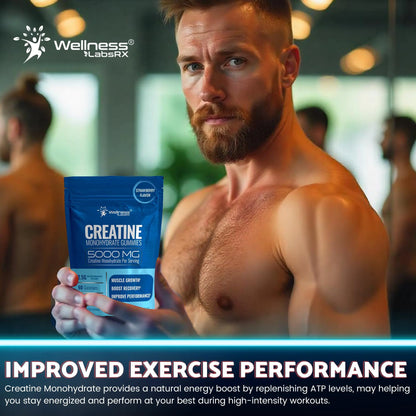 Creatine Gummies 5000mg, 30 Servings Creatine Monohydrate Gummies - Third-Party Tested Creatine for Women, Strawberry Flavor Creatine for Men, Muscle Growth, WELLNESS LABSRX