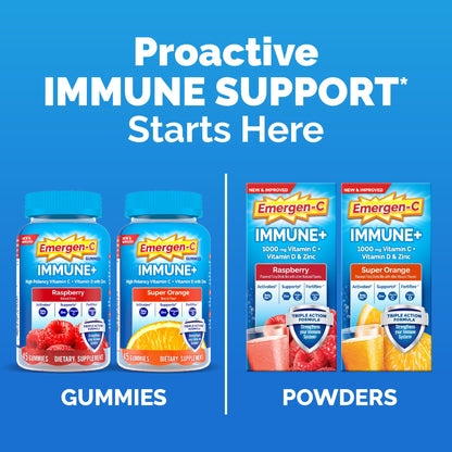 Emergen-C Immune+ Triple Action Immune Support Powder, BetaVia (R), 1000mg Vitamin C, B Vitamins, Vitamin D and Antioxidants Emergen-C