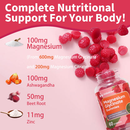 IRIDESICENT Magnesium Glycinate Gummies, Sugar Free Magnesium Supplement w/Ashwagandha, Zinc, Vegan Magnesium Glycinate Supplement for Adults IRIDESICENT