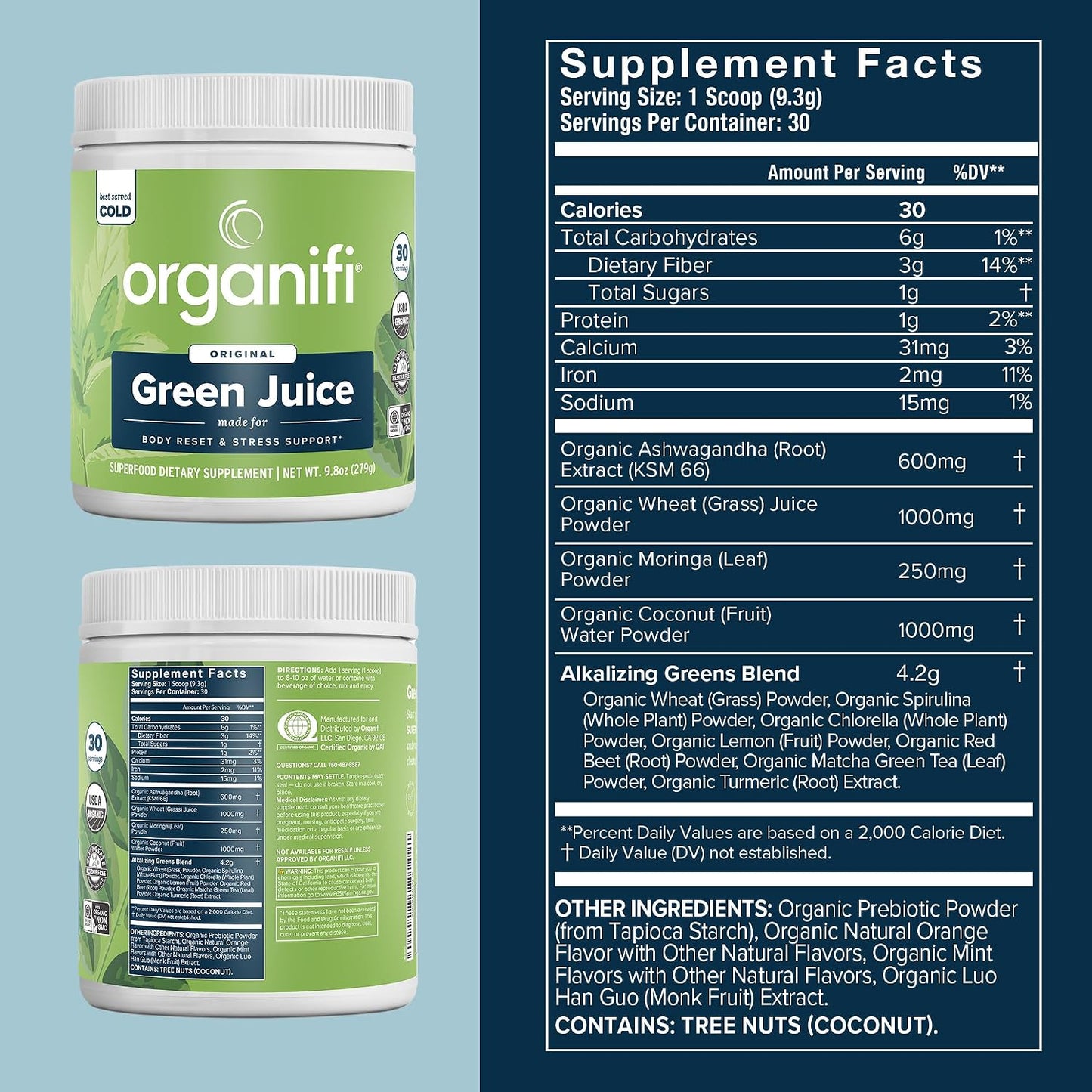 Organifi Green Juice - Powder Supplement with Organic Spirulina, Ashwagandha, and Chlorella - Helps Achieve Fitness Goals and Reduce Cortisol Levels, 30-Day Supply Gsupps Australia