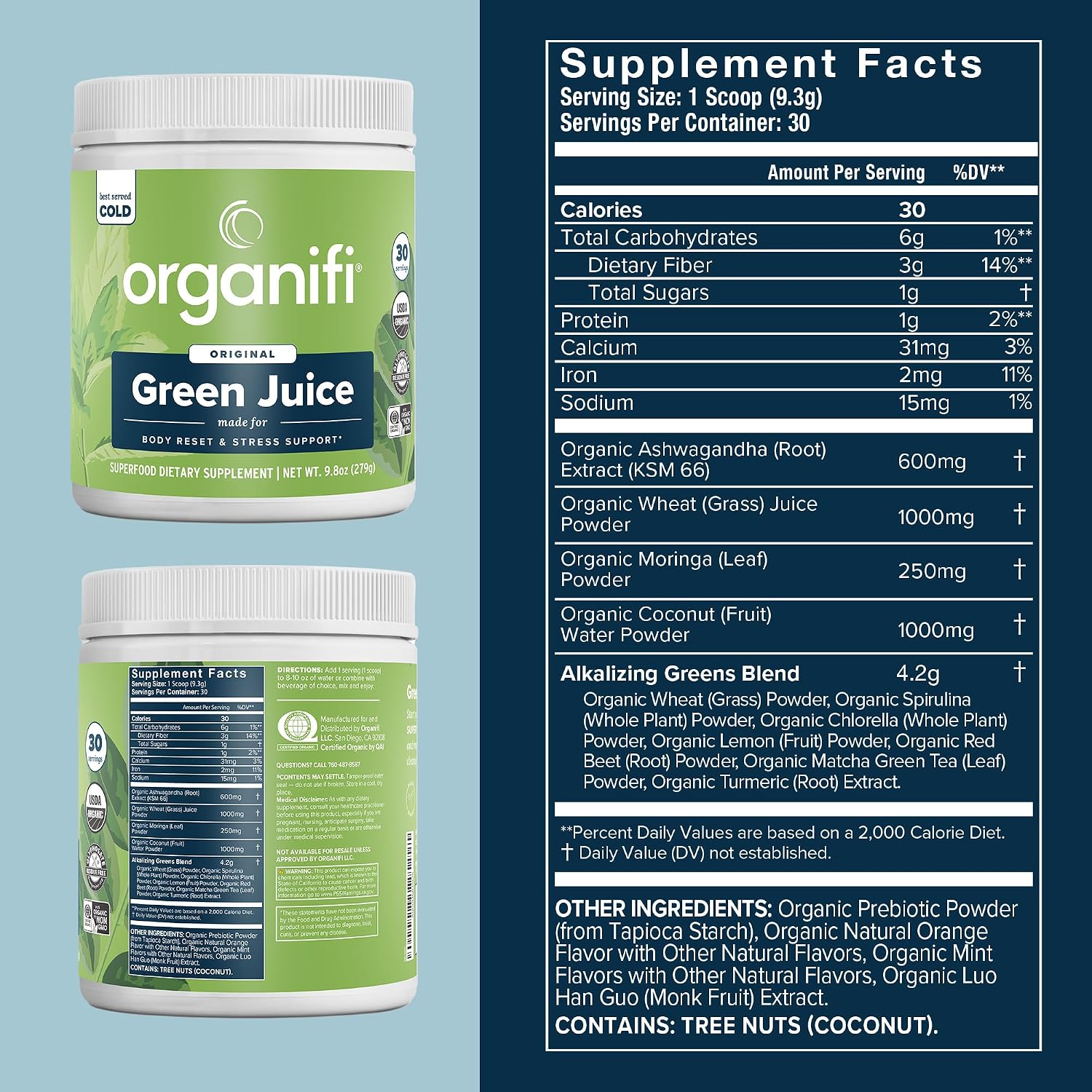Organifi Green Juice - Powder Supplement with Organic Spirulina, Ashwagandha, and Chlorella - Helps Achieve Fitness Goals and Reduce Cortisol Levels, 30-Day Supply Gsupps Australia