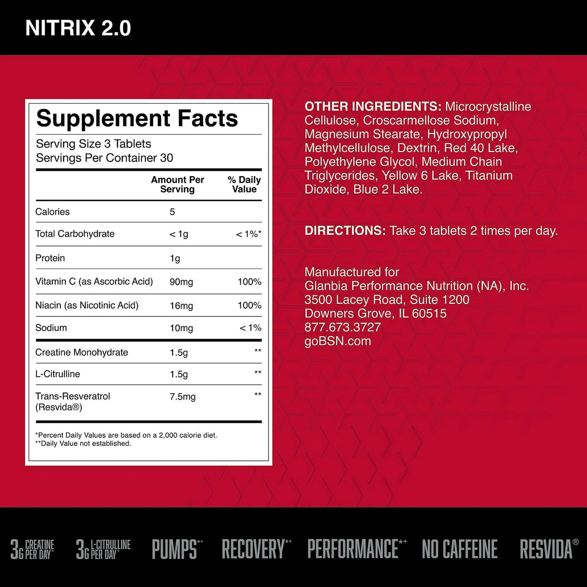 BSN NITRIX 2.0, Workout Supplement, Nitric Oxide Precursors, 3g Creatine, 3g L Citrulline, L-Citrulline, Supports Workout Performance, Pumps, Muscle Recovery BSN