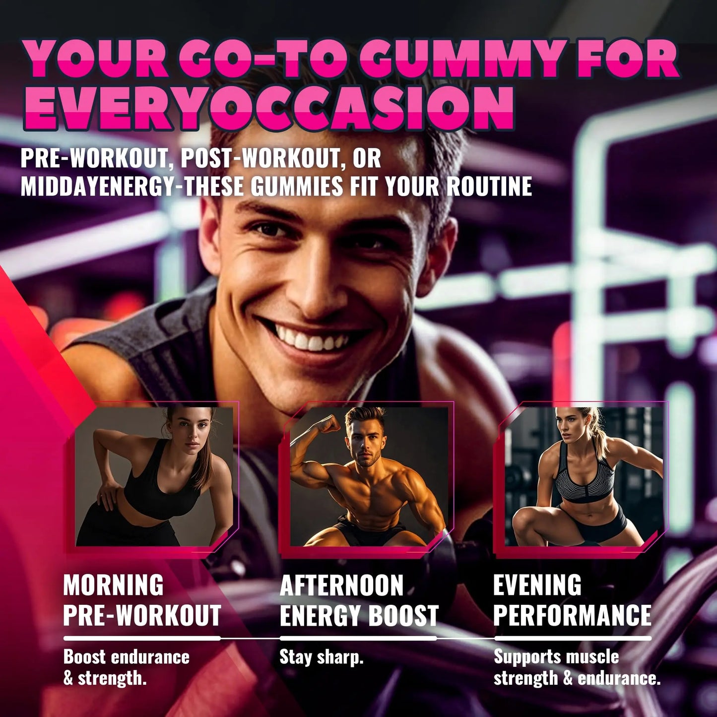 GlucoBio Creatine Monohydrate Gummies (5g) – Pre-Workout Energy & Muscle Growth Support for Men & Women GlucoBio