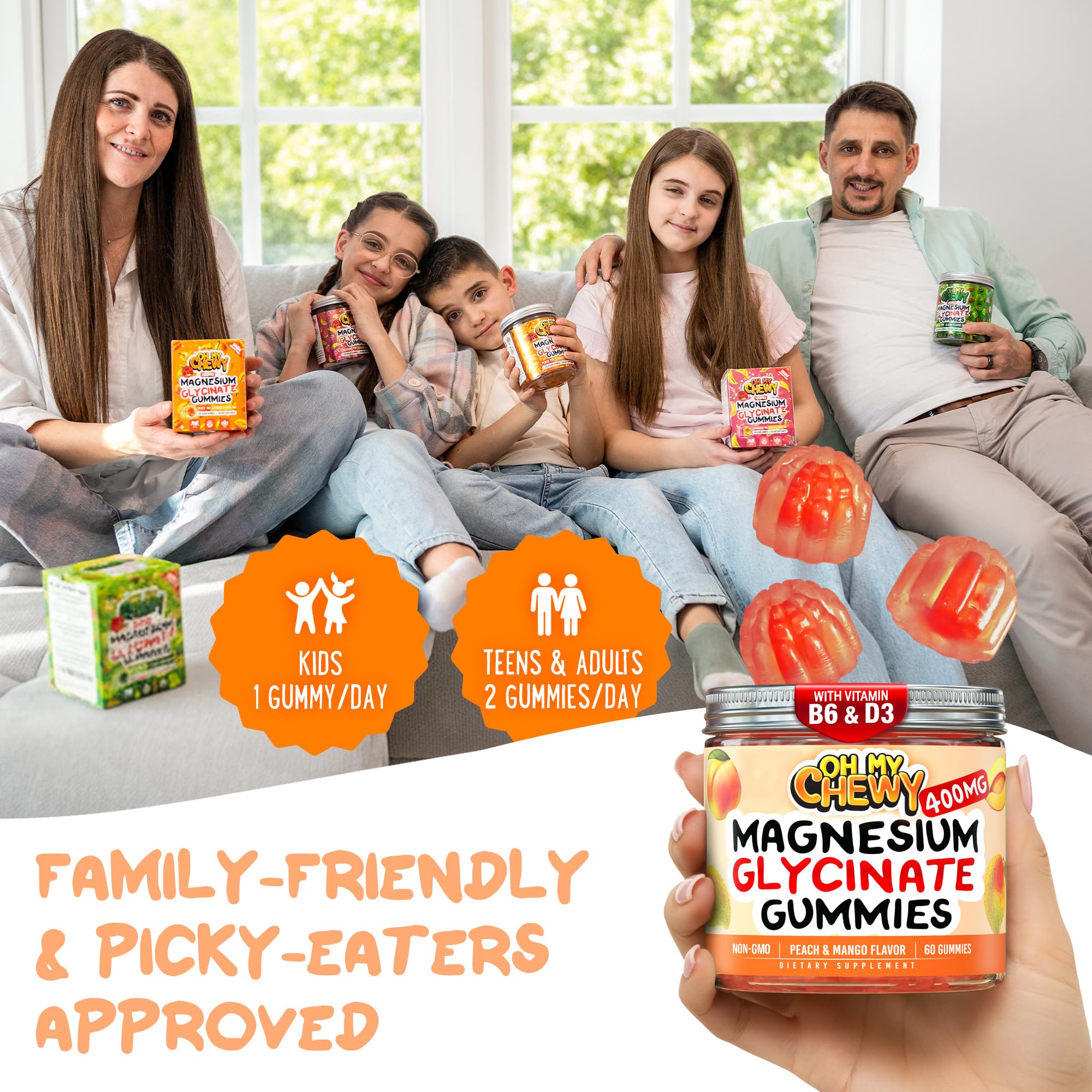 Center-Filled Magnesium Glycinate Gummies 400MG - High Absorption for Kids, Teens & Adults - Supplement for Sleep, Calm & Muscle Relaxation with B6 & D3 - Gluten Free & Vegan Friendly - 60 Count OH MY CHEWY buy australia supplements