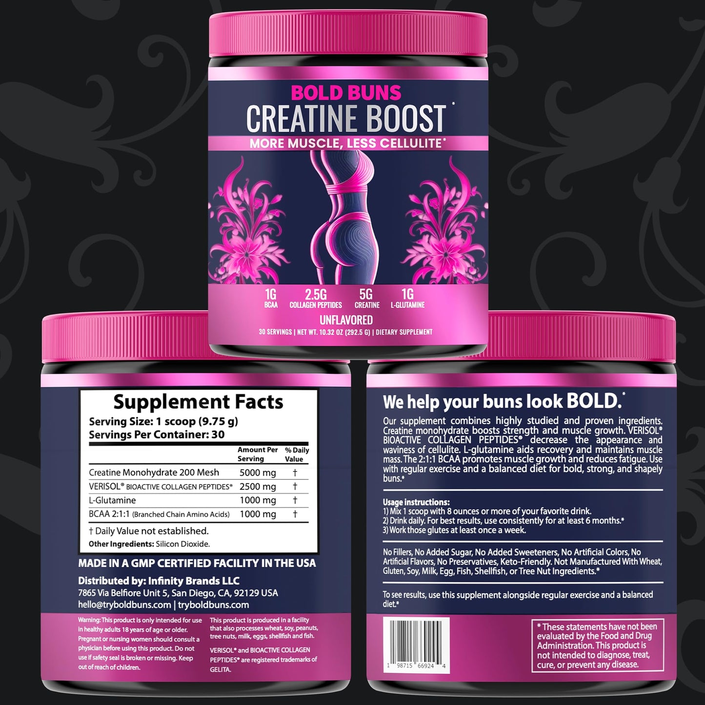 Bold Buns Creatine for Women – Booty Builder Supplement with Collagen & BCAA – Supports Muscle Development, Post-Workout Recovery, Skin Elasticity Bold Buns