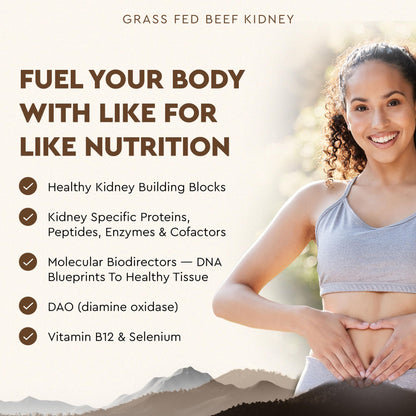 Ancestral Supplements Grass Fed Beef Kidney Supplement, 3000mg, DAO Enzyme Supplement, Kidney Support for Urinary and Histamine Health, Selenium, B12, Non GMO, 180 Capsules