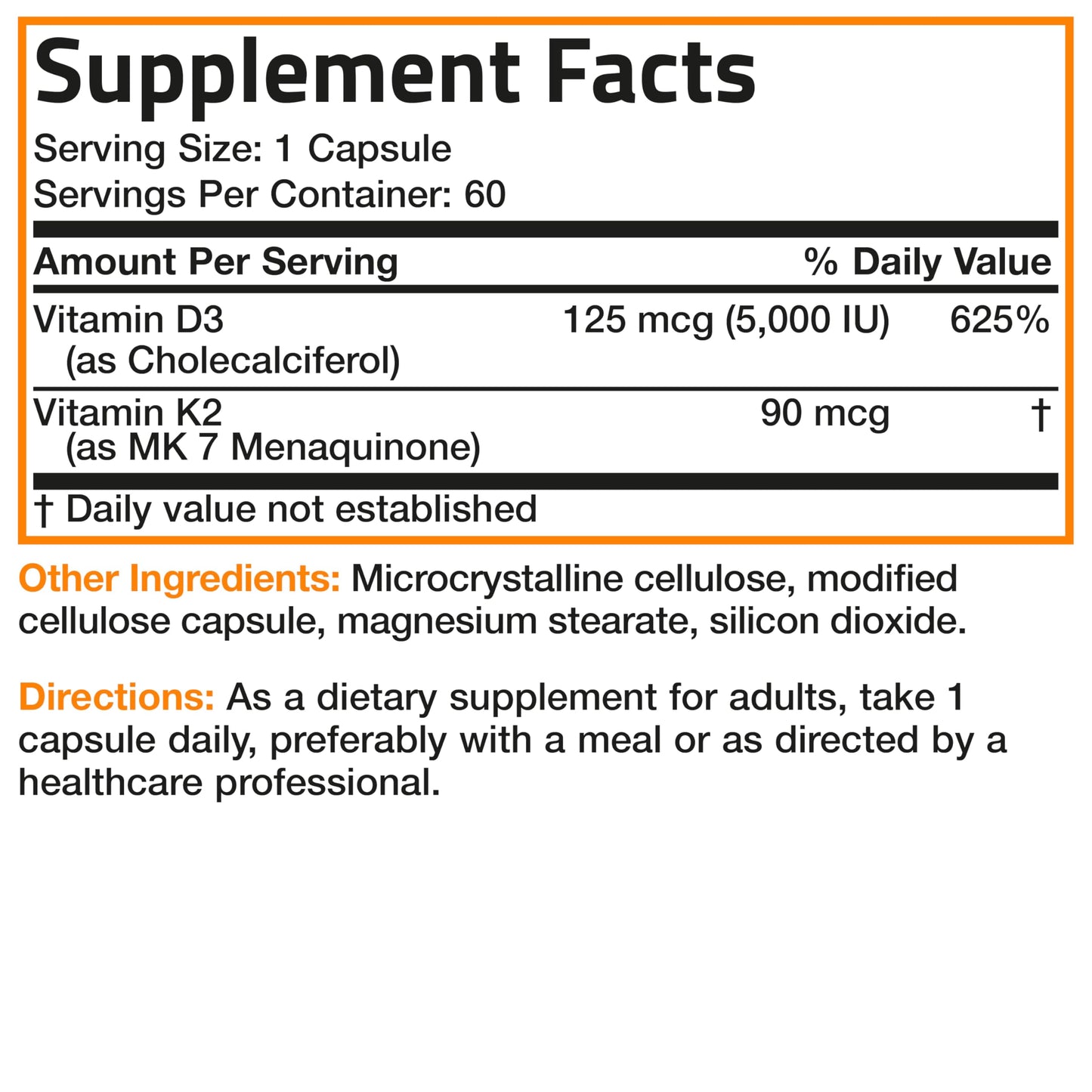 Bronson Vitamin K2 D3 (MK7) Supplement Non-GMO Formula Vitamin D3 5000IU (125 mcg) & 90 mcg K2 MK-7 Bronson