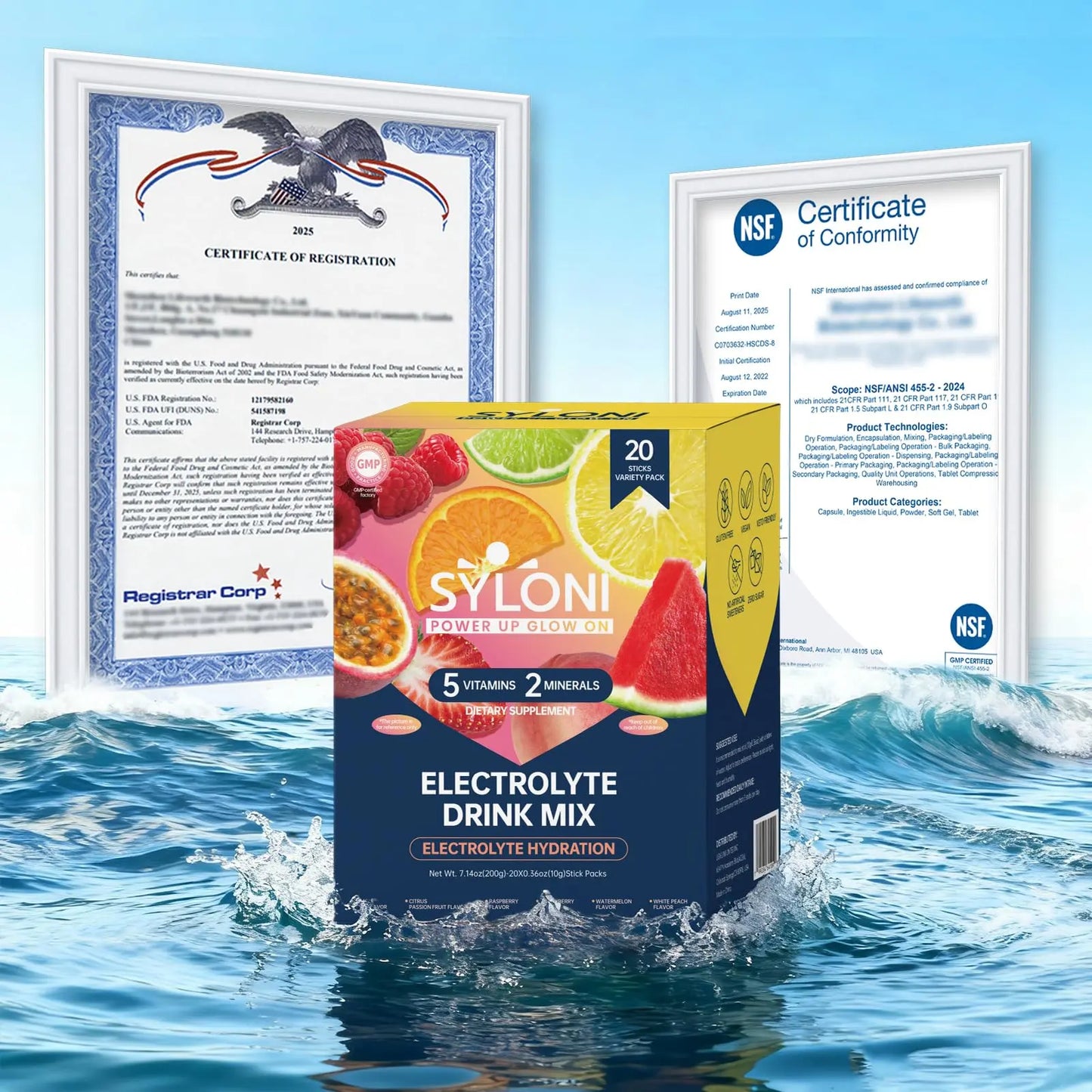 Syloni Electrolytes Powder Packets, Trial Variety Pack(20 Sticks), Sugar Free Hydration Packets Electrolyte Drink Mix with 7 Vitamins and Electrolytes Syloni