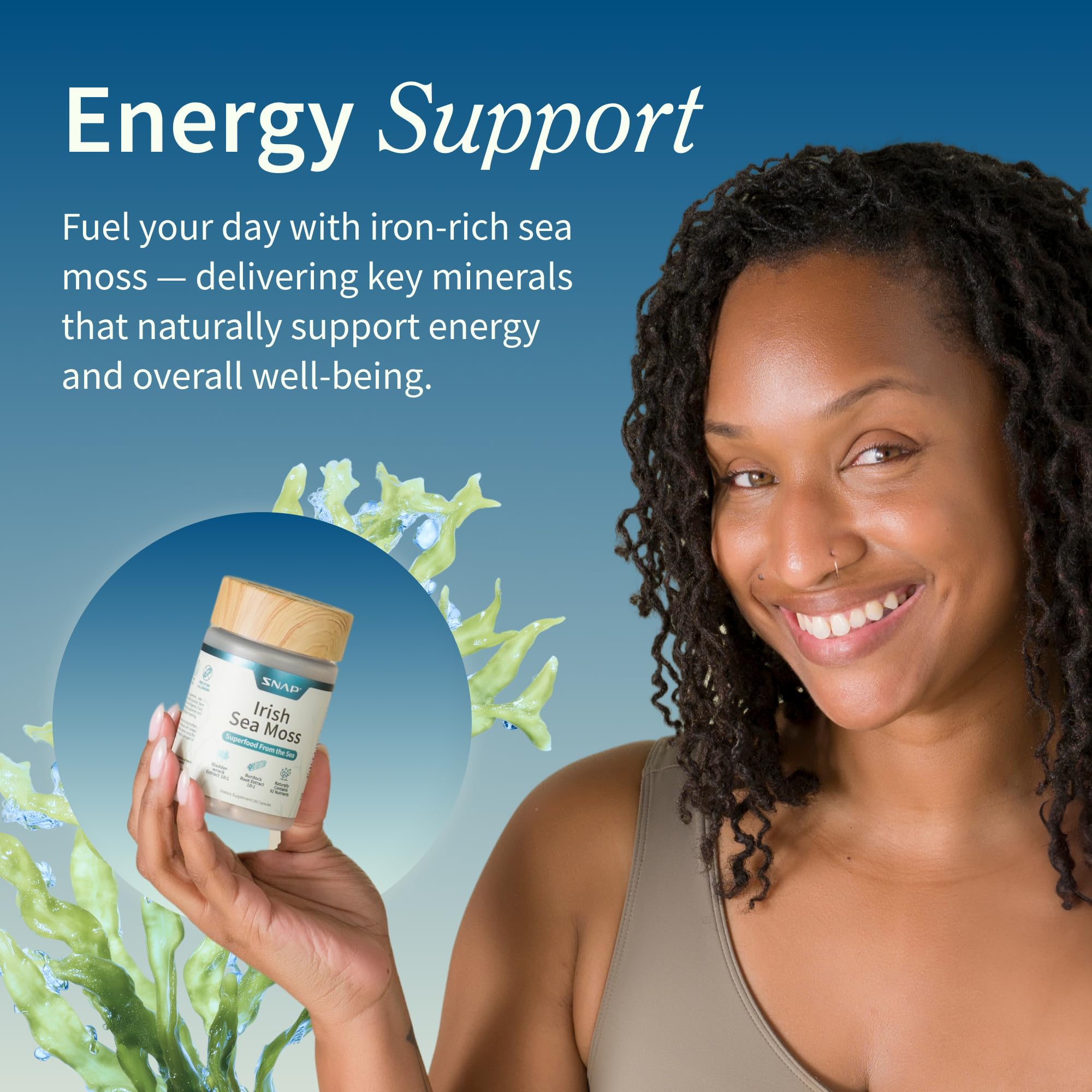 Snap Supplements Irish Sea Moss with Bladderwrack, Burdock Root & Iodine – Natural Sea Moss Supplement to Support Gut Health, Energy & Healthy-Looking Skin, 60 Vegan Capsules (1 Month Supply) Snap Supplements buy australia supplements