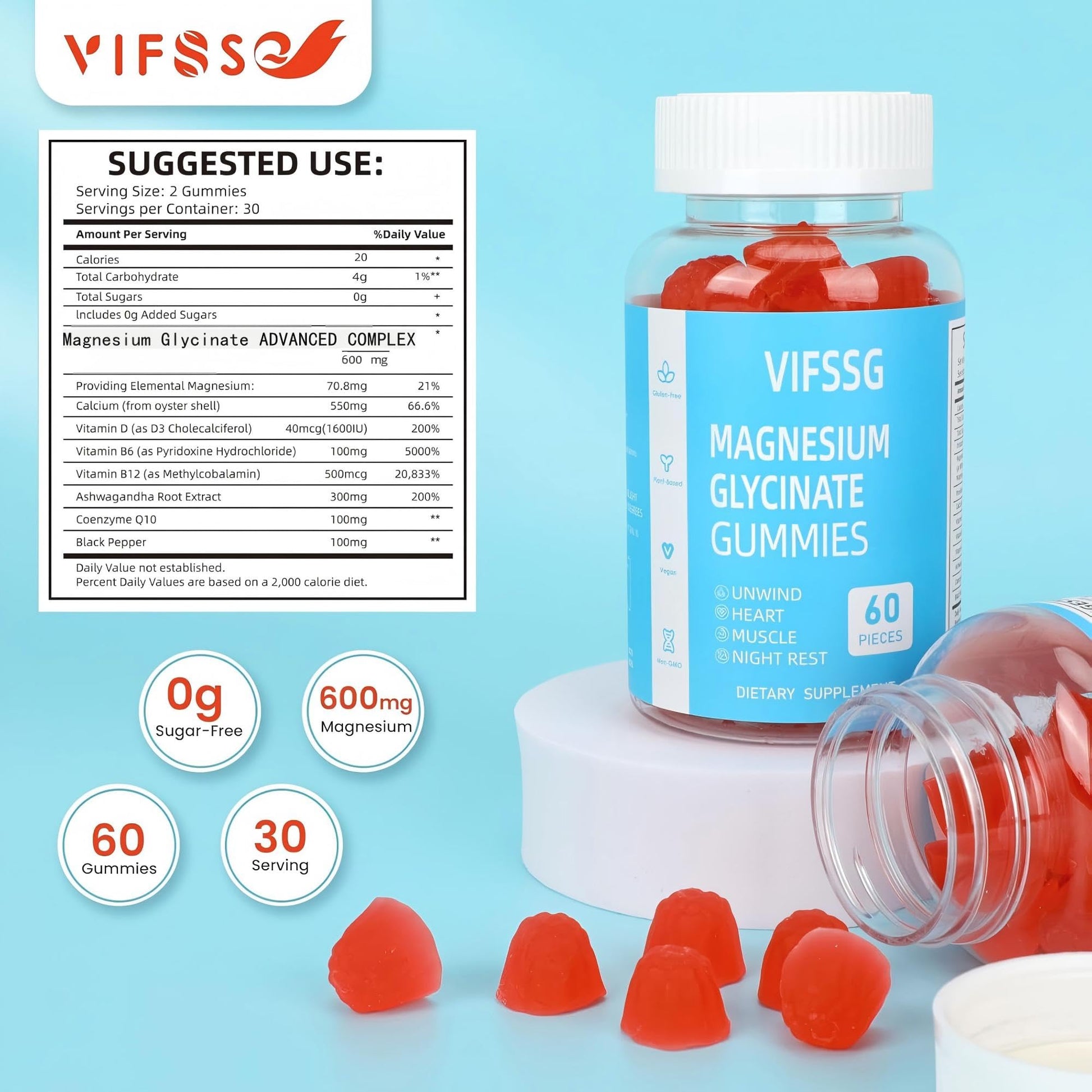 Magnesium Glycinate Gummies 400mg, Sugar Free Gummies with Magnesium L-Threonate 200mg - Magnesium Supplement Chewable Gummies for Women & Men Vegan, Organic Gummies 60 Count VIFSSG buy australia supplements