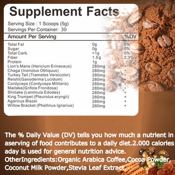 Suiyilary Mushroom Coffee, 10 Mushroom Extract Powder Blend Lion's Mane, Reishi, Chaga