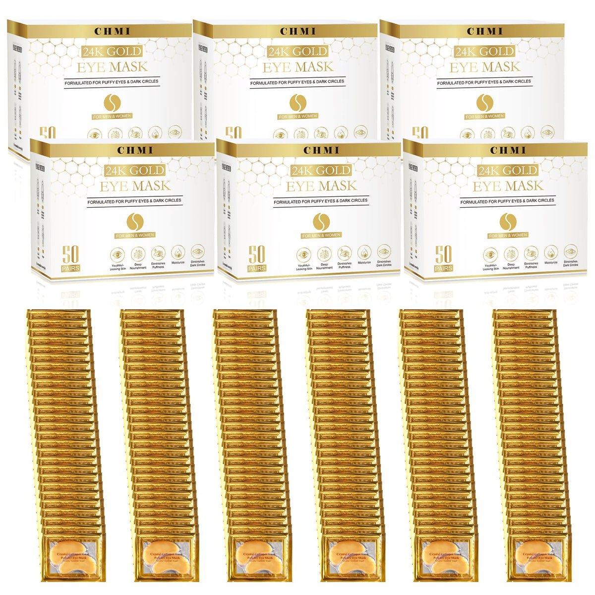 CHMI 24K Gold Under Eye Patches 300 Pairs Collagen, Dark Circles, Wrinkles CHMI