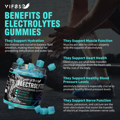 VIFSSG Electrolytes Gummies No Sugar, 120 Chewable Electrolyte Gummies with 6 Electrolytes for Runners and Endurance Sports, Refreshing Blue Raspberry, Hydration Electrolyte Chews, 1 Pack VIFSSG
