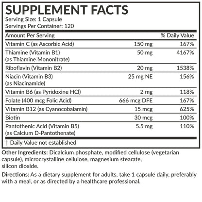 Futurebiotics Vitamin B Complex with Vitamin C Supports Energy Production, Nervous System & Immune Support - Non-GMO, 120 Vegetarian Capsules Futurebiotics