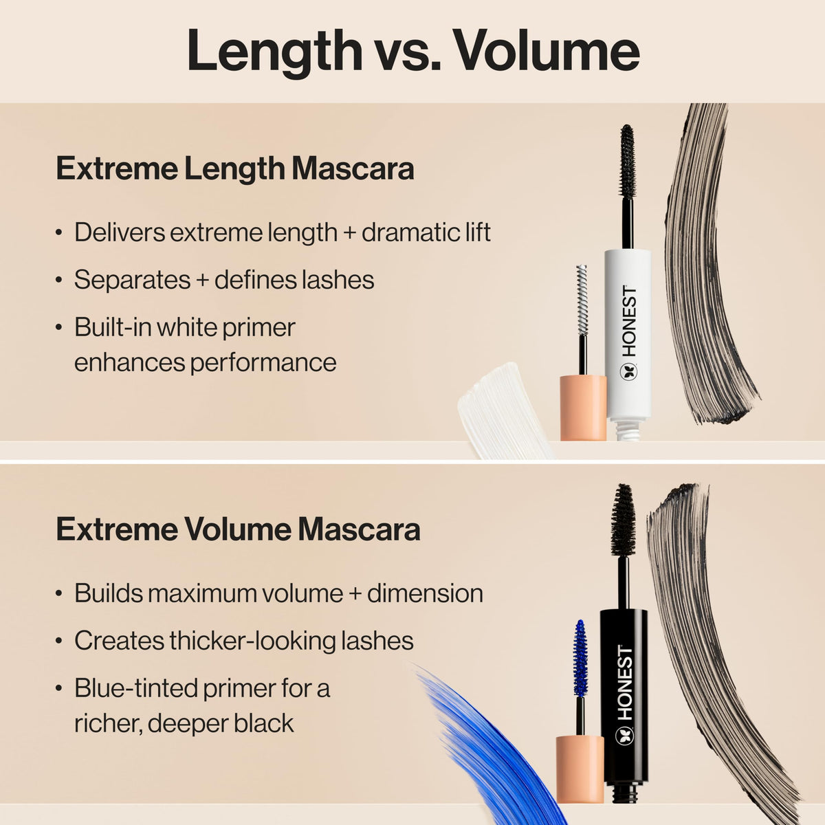 Honest Beauty 2-in-1 Extreme Length Clean Mascara, Primer, Black, .27 fl oz Honest Beauty