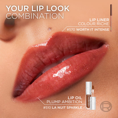 L'Oreal Paris Plump Ambition Hyaluron Lip Oil, 24 HR Lip Gloss with Hyaluronic Acid, Volumizing Formula with Glass-Like Shine, Worth It 601, 0.16 Fl Oz L'Oreal Paris