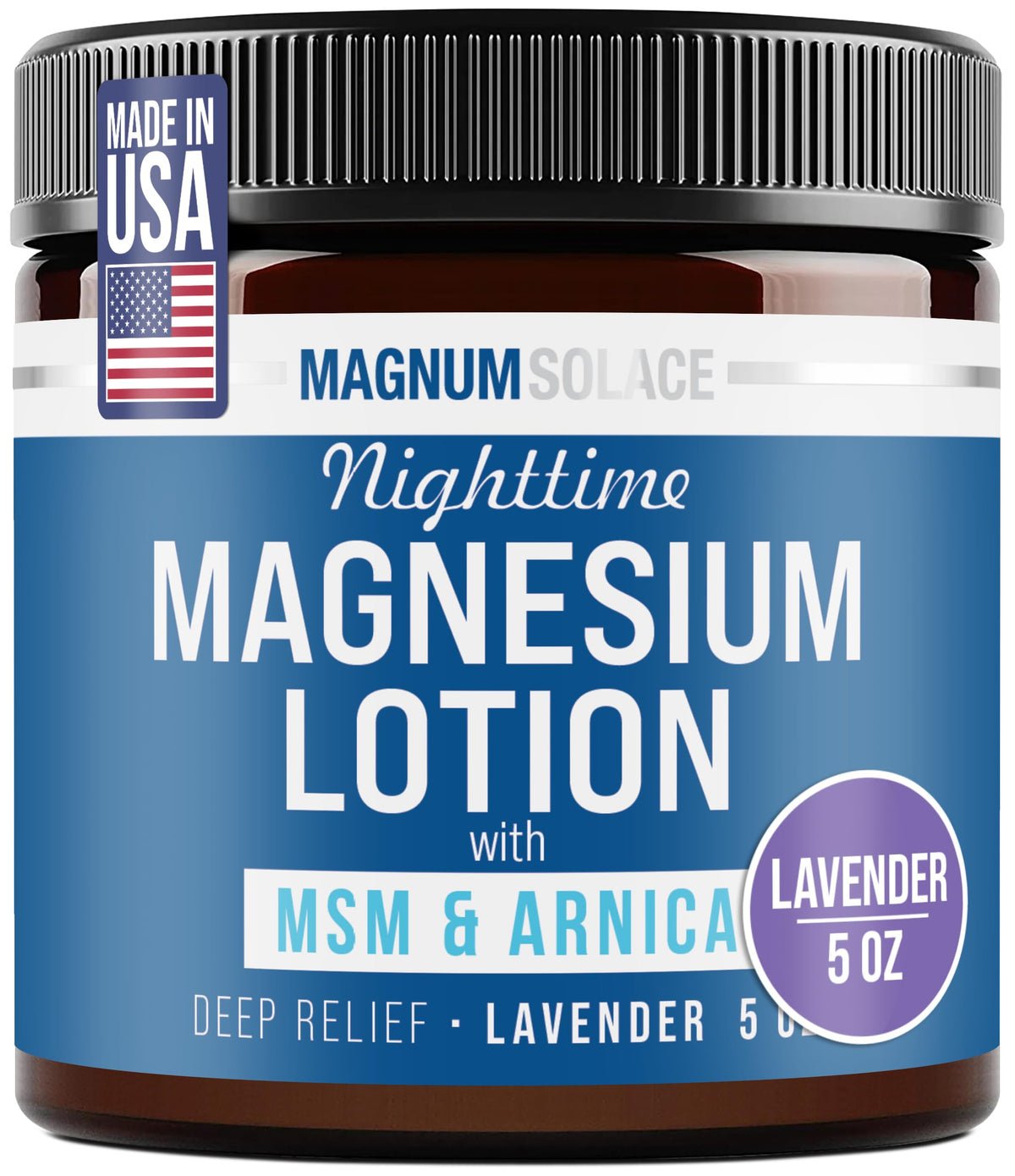Magnum Solace Nighttime Magnesium Lotion with MSM & Arnica – Highly Concentrated Magnesium for Muscles & Joints – Apply to Legs or Feet Before Bed – Skin-Friendly Magnum Solace