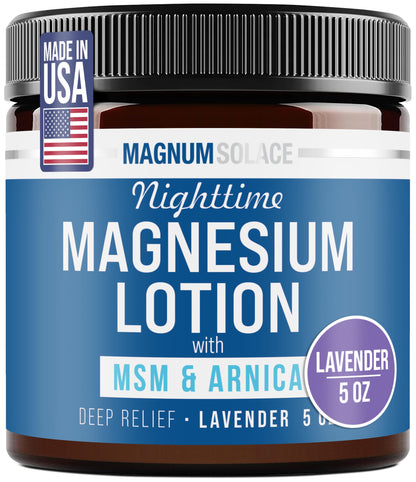Magnum Solace Nighttime Magnesium Lotion with MSM & Arnica – Highly Concentrated Magnesium for Muscles & Joints – Apply to Legs or Feet Before Bed – Skin-Friendly Magnum Solace