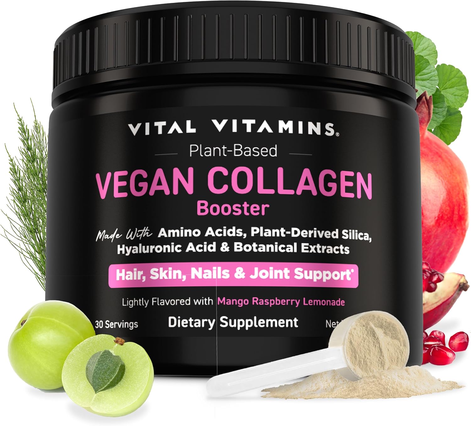 Vital Vitamins Vegan Collagen Booster Powder with Amino Acids & Vitamin C | Mango Raspberry Lemonade Flavor, Plant-Powered Collagen Support with Biotin & Hyaluronic Acid, 30 Servings Gsupps Australia