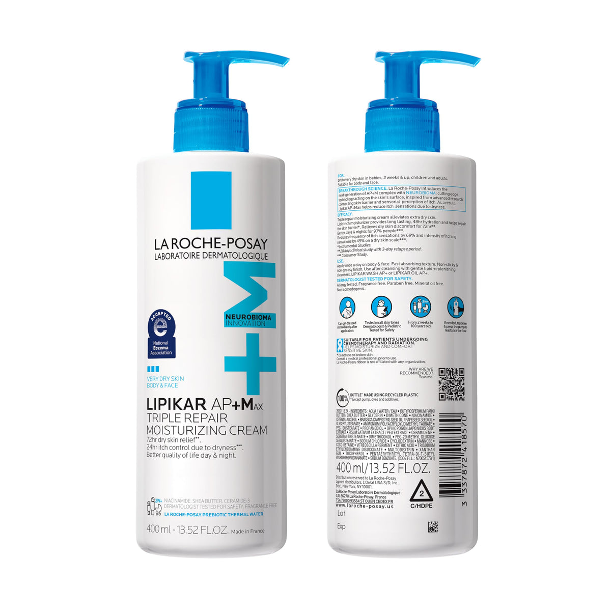 La Roche-Posay Lipikar AP+Max Triple Repair Moisturizing Body Cream,13.52oz La Roche-Posay