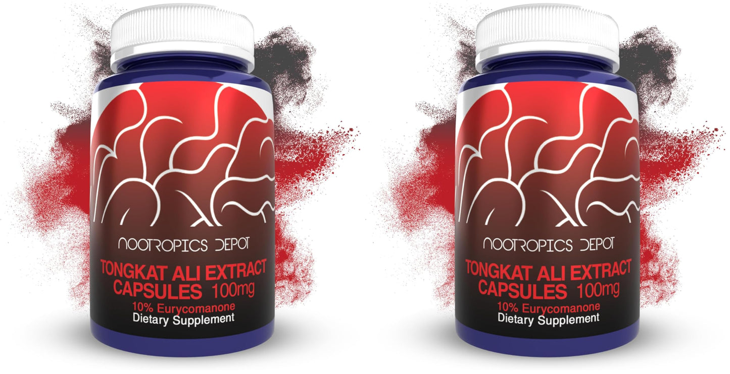 Nootropics Depot Tongkat Ali Extract Capsules | 100mg | 60 Count | 10% Eurycomanone by HPTLC | Eurycoma longifolia Root Extract