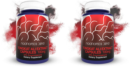 Nootropics Depot Tongkat Ali Extract Capsules | 100mg | 60 Count | 10% Eurycomanone by HPTLC | Eurycoma longifolia Root Extract