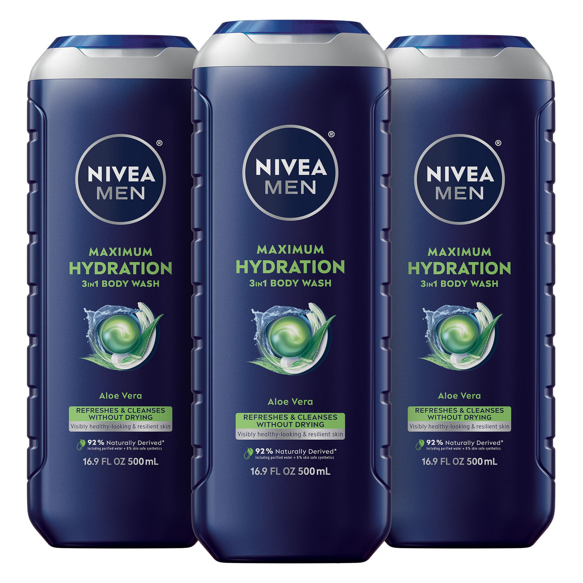 NIVEA MEN Maximum Hydration 3-in-1 Body Wash, Multipack, 3 x 16.9 FL OZ NIVEA MEN
