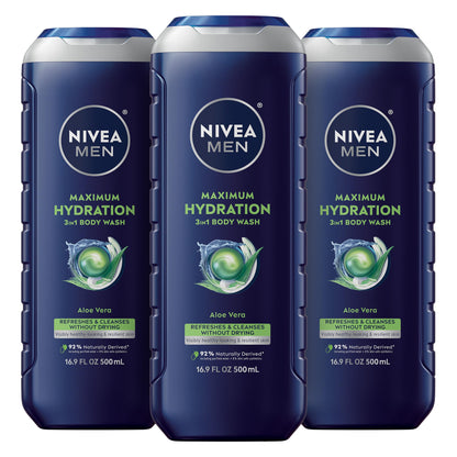 NIVEA MEN Maximum Hydration 3-in-1 Body Wash, Multipack, 3 x 16.9 FL OZ NIVEA MEN