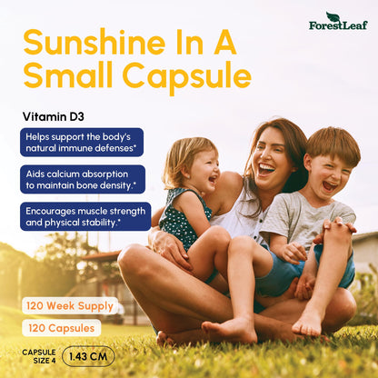 ForestLeaf Vitamin D3 50,000 IU | VIT D - Kosher VIT D3 Vitamin D Supplement for Women and Men | Bone Health, Teeth, Immune Support ForestLeaf