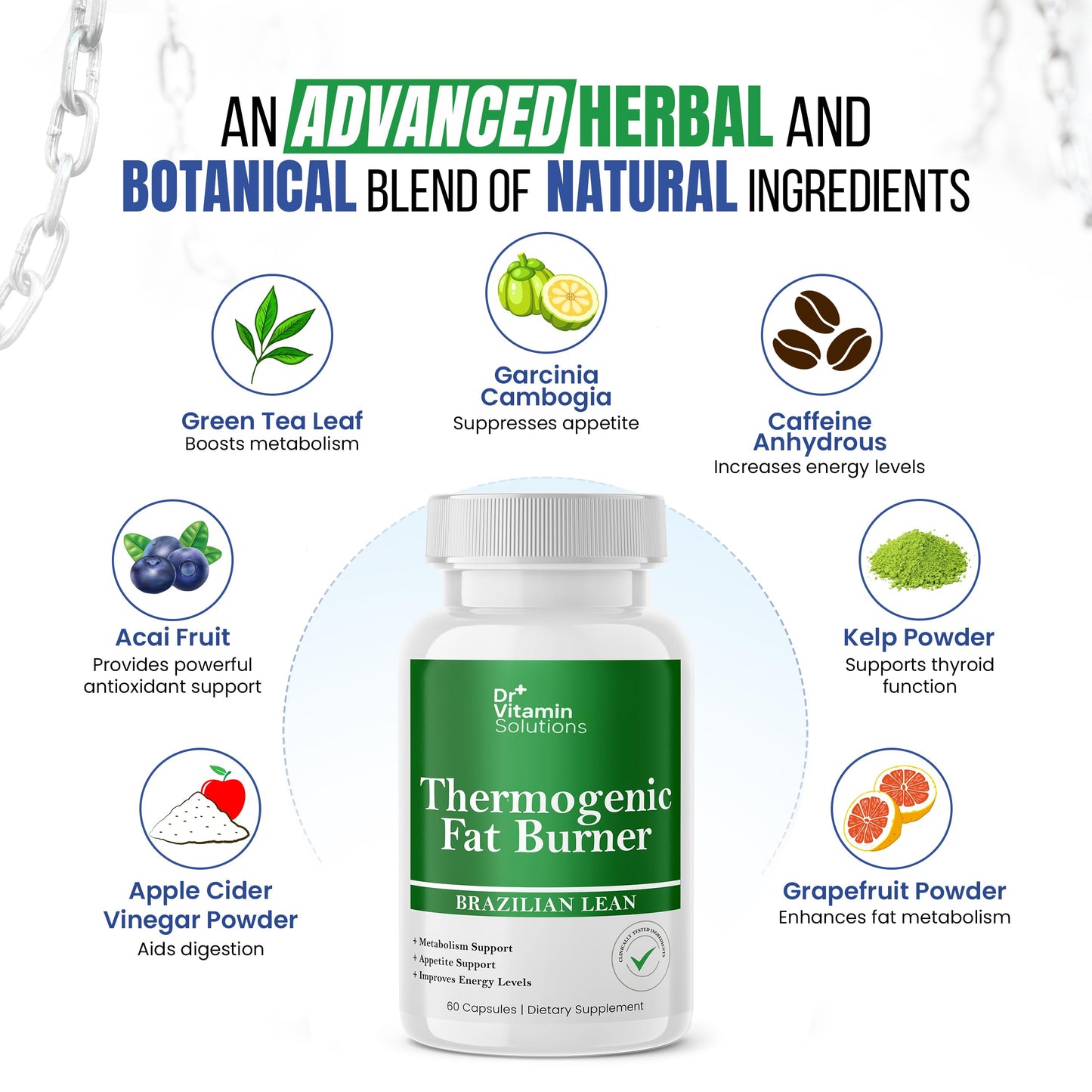 Thermogenic Fat Burner Brazilian Lean, Pills for Women, Waist Trimmer & Supplements for Bloating for Women & Men, 60 Capsules DR VITAMIN SOLUTIONS