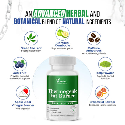 Thermogenic Fat Burner Brazilian Lean, Pills for Women, Waist Trimmer & Supplements for Bloating for Women & Men, 60 Capsules DR VITAMIN SOLUTIONS