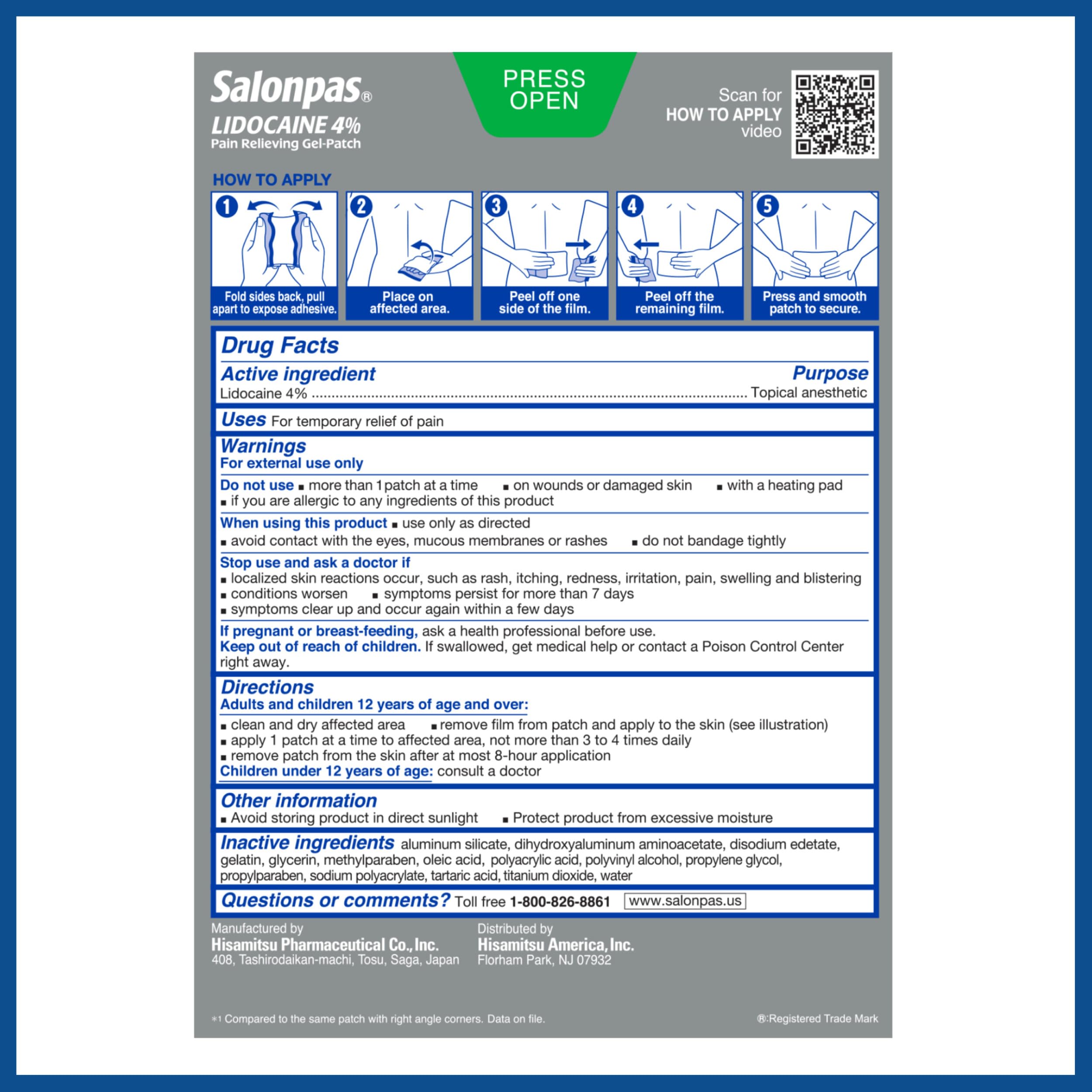 Salonpas Lidocaine 4% Pain Relieving Gel-Patch, 6 Count, for Back, Neck, Shoulder, Knee & Elbow Pain Salonpas buy australia supplements