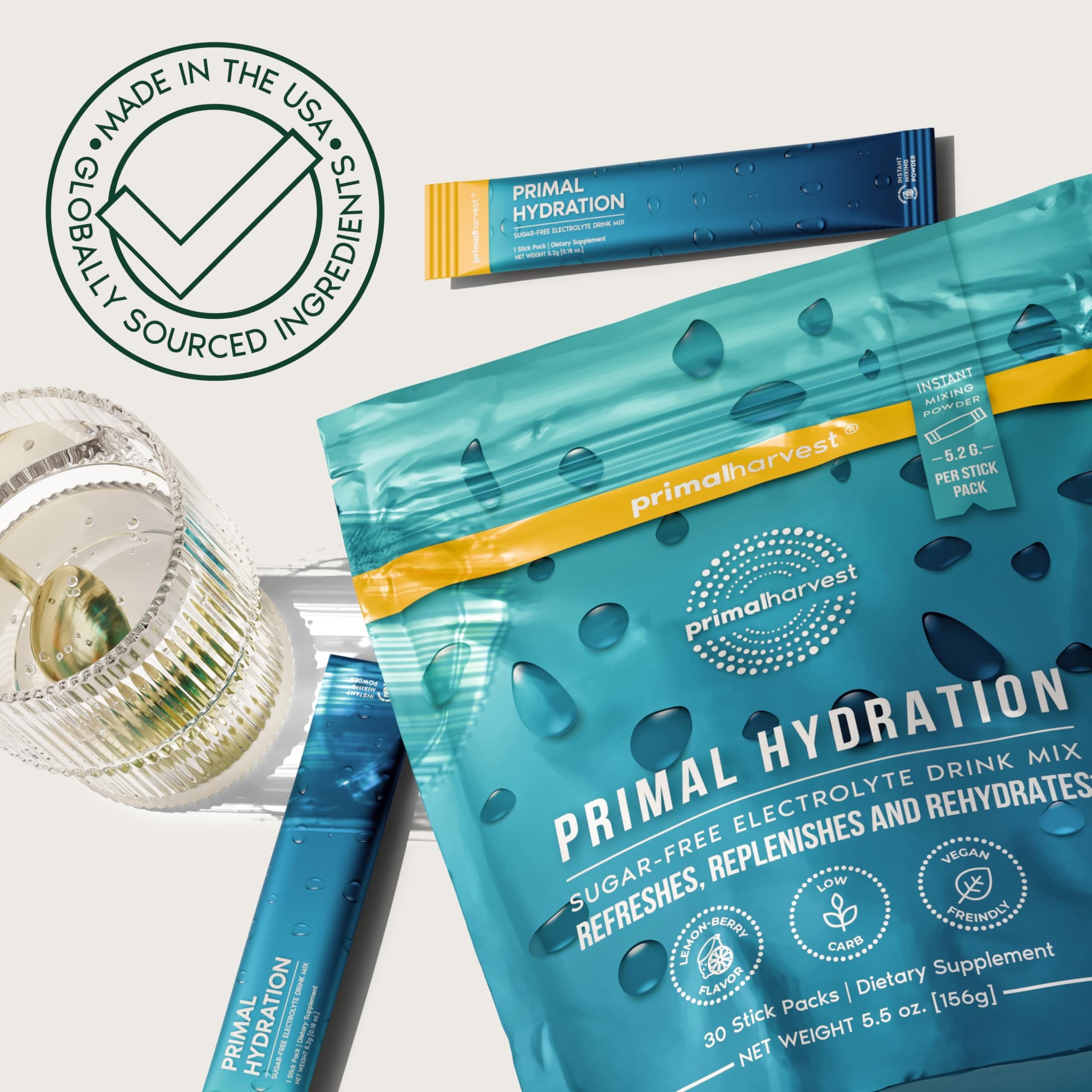 Primal Harvest Electrolytes Powder Packets Primal Hydration, Easy Open Packets, Energy Drink Mix (Lemon Berry, 30 Packs) (1 Bag) Primal Harvest buy australia supplements