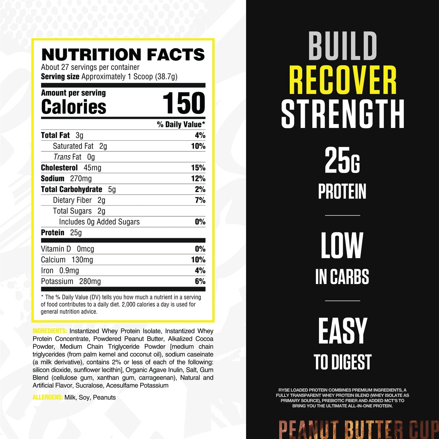 RYSE Loaded Protein Powder - Jet-Puffed Marshmallow - 25g Whey Protein Isolate & Concentrate with Prebiotic Fiber & MCTs - Low Carb, Low Sugar, Digestive-Friendly - 27 Servings / 2 lb Tub