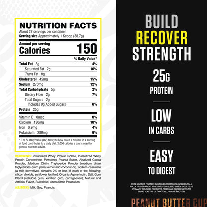 RYSE Loaded Protein Powder - Jet-Puffed Marshmallow - 25g Whey Protein Isolate & Concentrate with Prebiotic Fiber & MCTs - Low Carb, Low Sugar, Digestive-Friendly - 27 Servings / 2 lb Tub