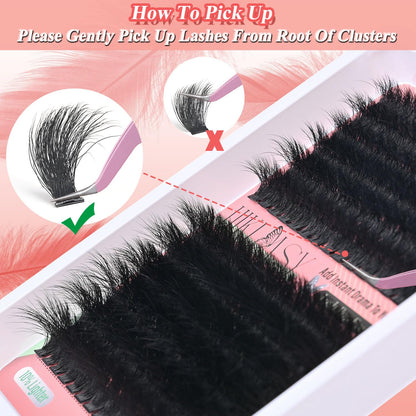 Lash Cluster 260D Full Volume Cluster Lashes Bold 12-18mm Mega Lash Clusters Supplies Wispy D Curve False Eyelashes Clusters Reusable DIY Salon Look Eye Lash Clusters Extension By Hiklasy HK HIKLASY