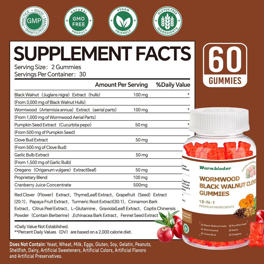 18-in-1 Wormwood Black Walnut Clove Gummies for Adults,Liver Support,with Pumpkin Seed Oil,Rapid Gut Cleanse & Digestive Health with Clove,Garlic,Turmeric,Oregano,Cranberry Extract WarmbioderBuy Supplements Australia