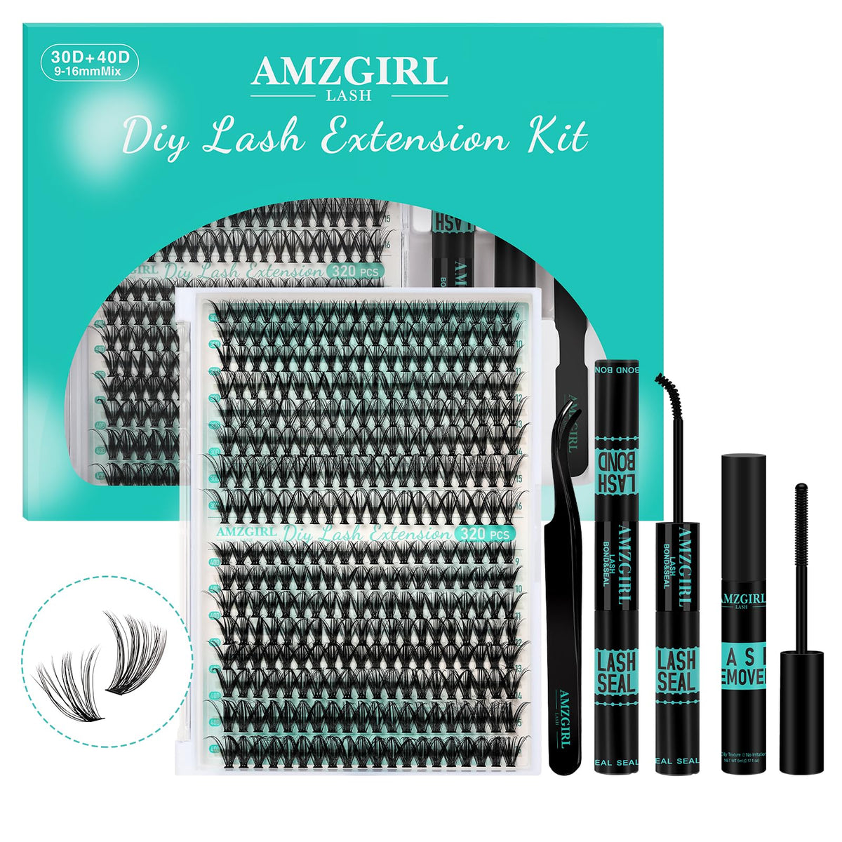 AMZGIRL Lash Clusters Kit 320Pcs, 30D+40D D Curl Wispy Eyelash Extensions AMZGIRL LASH