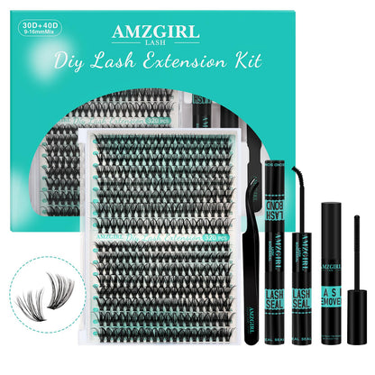 AMZGIRL Lash Clusters Kit 320Pcs, 30D+40D D Curl Wispy Eyelash Extensions AMZGIRL LASH