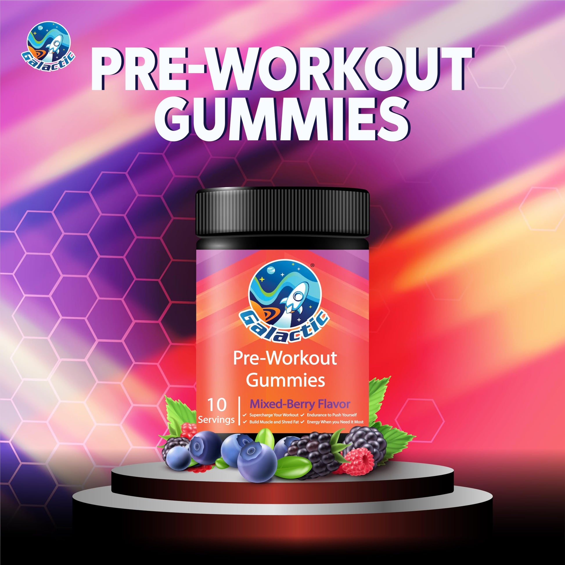 Galactic Pre-Workout Gummies, All Natural, 250mg Caffeine, Beta-Alanine, L-Citrulline Galactic buy australia supplements