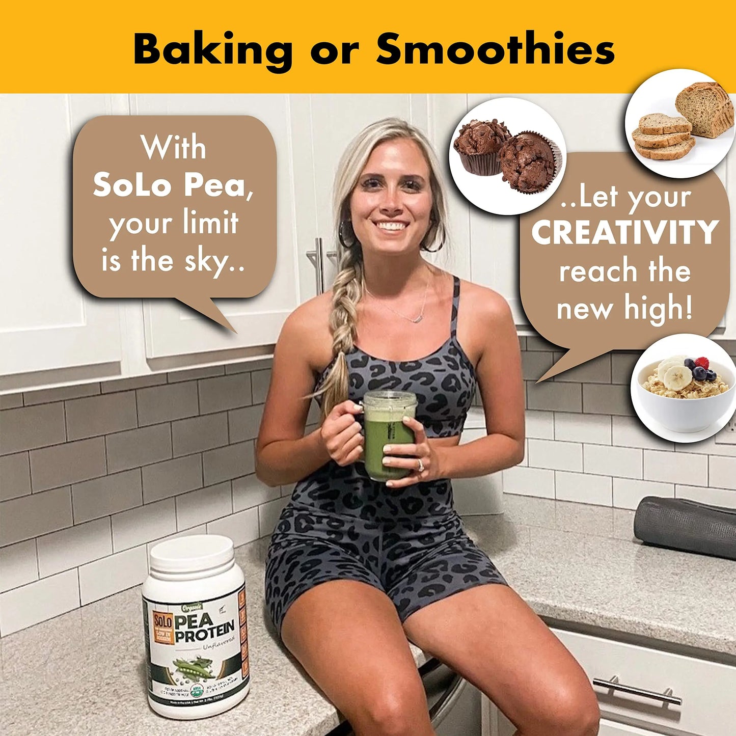 SOLO Organic Pea Protein Isolate, Low in Sodium, Canada Grown Peas, 100% Vegan, Non-GMO, Unflavored Plant Based Protein Powder with BCAA, Keto & Paleo Friendly, FOLONA