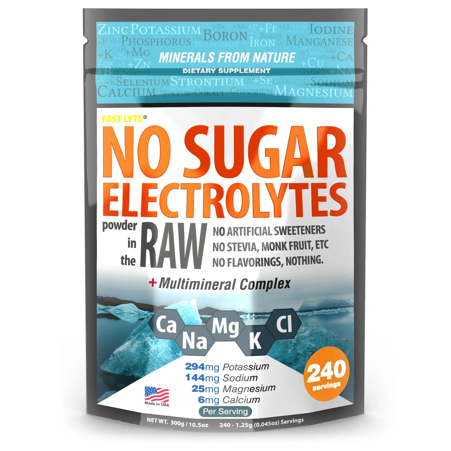 FAST LYTE No Sugar Electrolytes Powder in the Raw | Mix in Coffee, Soup, Juice, Water, Smoothies, Broth, Anything | No Sweeteners or Flavorings | Keto & Sugar Free | Non-GMO & Vegan FAST LYTE