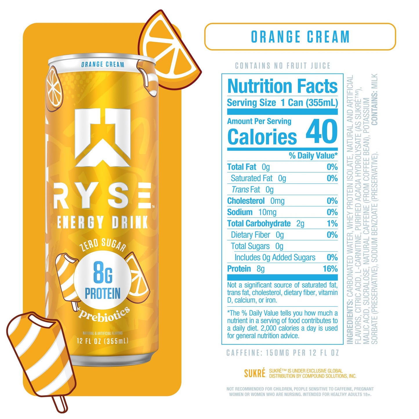 RYSE Functional Energy Drink - 5 Flavors Variety Pack - 150mg Natural Caffeine, 8g Whey Protein & 1g Prebiotics - Sugar Free, Gut-Friendly, Bloat-Free - 12 fl oz Cans (12-Pack)