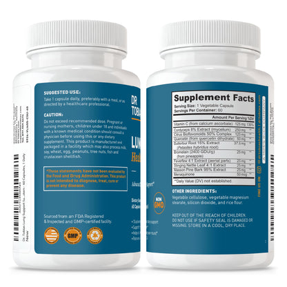 Dr. Tobias Lung Health - Lung Support Supplement with Vitamin C, Butterbur, Quercetin & Bromelain | Lung Cleanse & Detox Formula for Bronchial & Respiratory System Non-GMO (60 Capsules, 60 Servings)