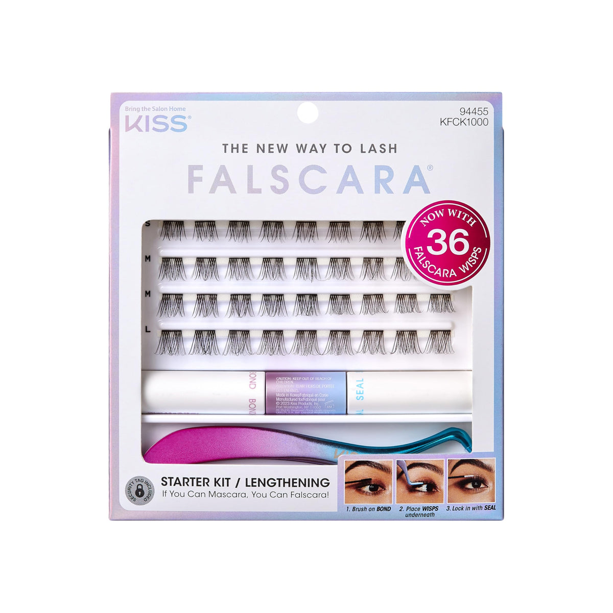 Falscara Lash Clusters Kit, 36 Black Band At-Home Lash Extensions Starter Kit with Bond, Seal and Applicator, Lengthening, 10mm - 12mm Reusable Underlash Wisps, All-Day Wear (Remover Sold Separately) FALSCARA