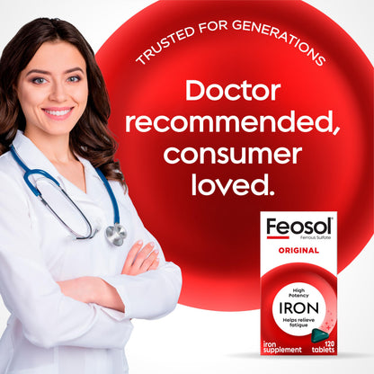Feosol Original Iron Supplement Tablets, Non-heme, 65mg Iron per Pill, 1 Per Day, 120ct, 4 Month Supply, for Energy and Immune System Support, Made in USA Feosol